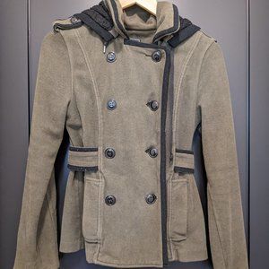 Obey Army Green Military Style Hooded Terry Cloth Jacket